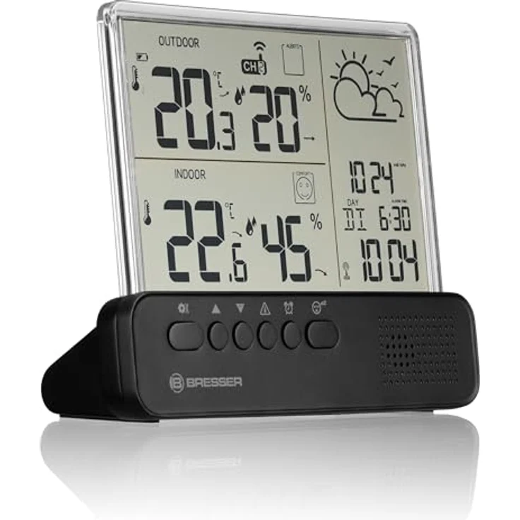Bresser Funk-Wetterstation Translucidus NV, Wetterstation mit Außensensor, DCF-Funkuhr und Raumklima-Indikator, transparent – Bild 5
