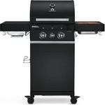 BURNHARD 2-Brenner Gasgrill FRED Jr. Deluxe BLACK 2023 inkl. 900°C Infrarot-Keramikbrenner, Gusseisen-Grillrost, Grillabdeckung, Grillwagen + klappbare Seitentische