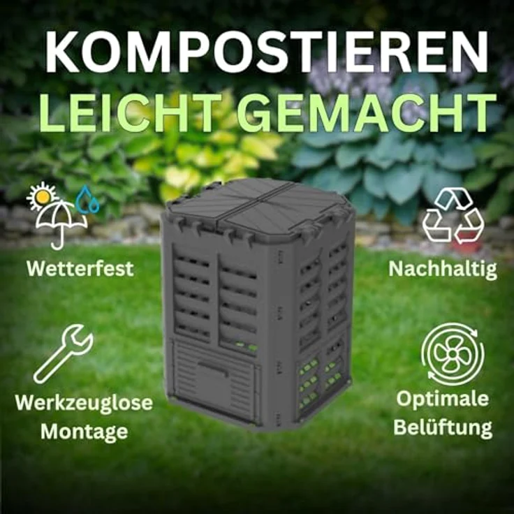 ViD Komposter 360 Liter Schwarz, stabiler Garten Schnellkomposter mit integriertem Belüftungssystem und einfachem Zugang – Bild 2