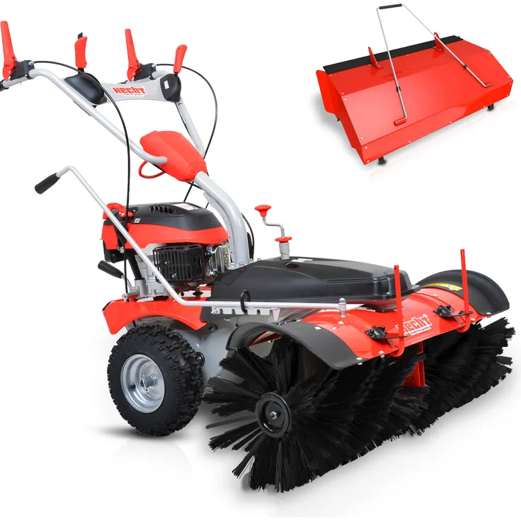 HECHT Benzin-Kehrmaschine 8101 S Set 3, 100 cm Arbeitsbreite, 4-Takt-Motor, höhenverstellbarer Schiebegriff, Auffangbehälter