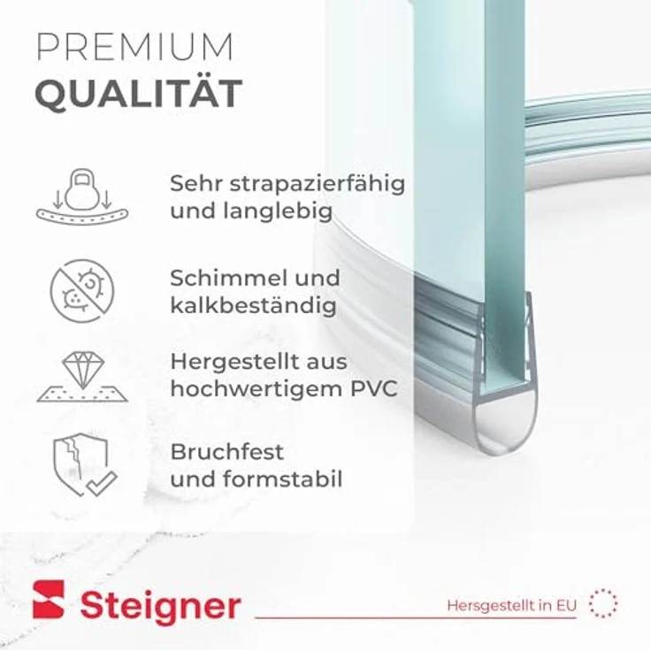 STEIGNER Duschdichtung gebogen UK07, Transparent, Schutz gegen Auslaufen, für Runddusche und Duschkabine Viertelkreis, 30 cm, flexibles Material für 6-8 mm Glas – Bild 4
