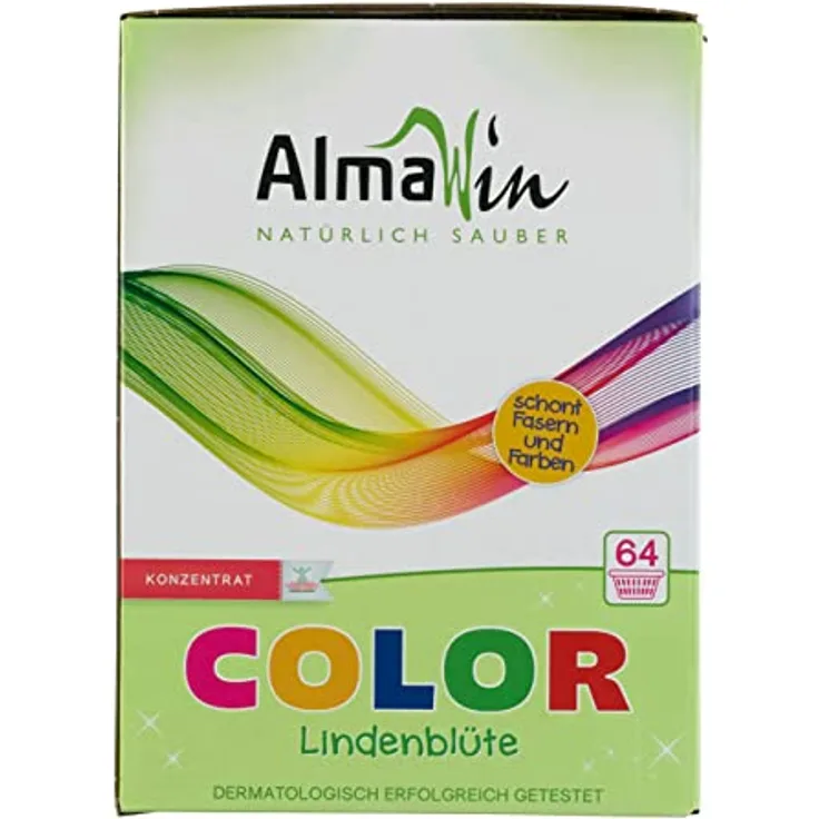 AlmaWin Color Waschmittel Lindenblüte 2kg I Umweltfreundliches Waschpulver für bunte Textilien I Ausreichend für ca. 64 Wäschen I Frei von synthetischen Duft- & Farbstoffen I Vegan