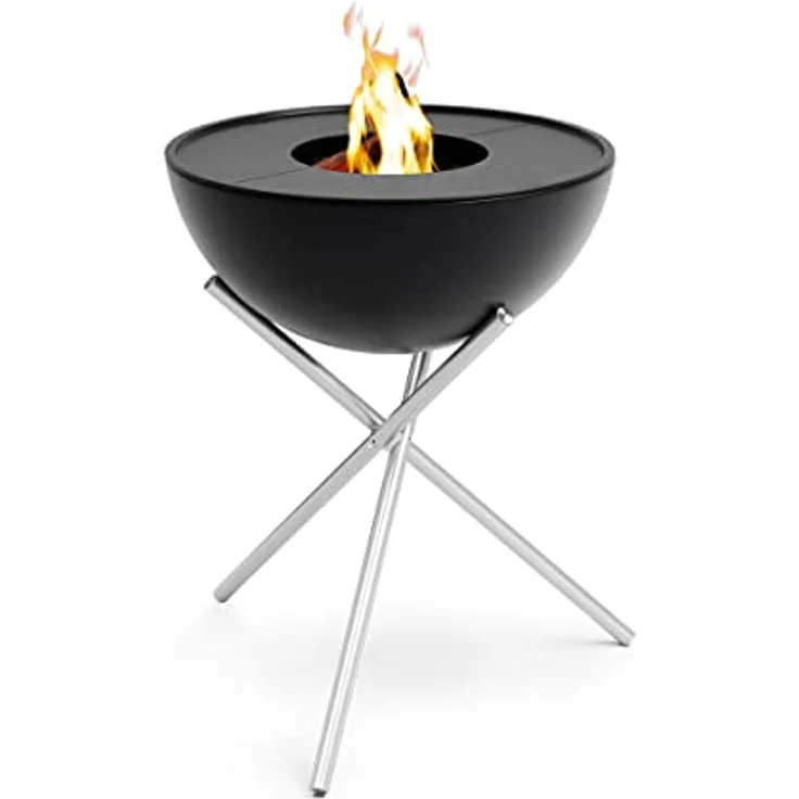 höfats BOWL 57 Plancha Set hoch - Feuerstelle und Plancha Grill - raucharme Verbrennung, kippbarer Feuerkorb, Stahl emailliert, schwarz, Ø 57 cm – Bild 1