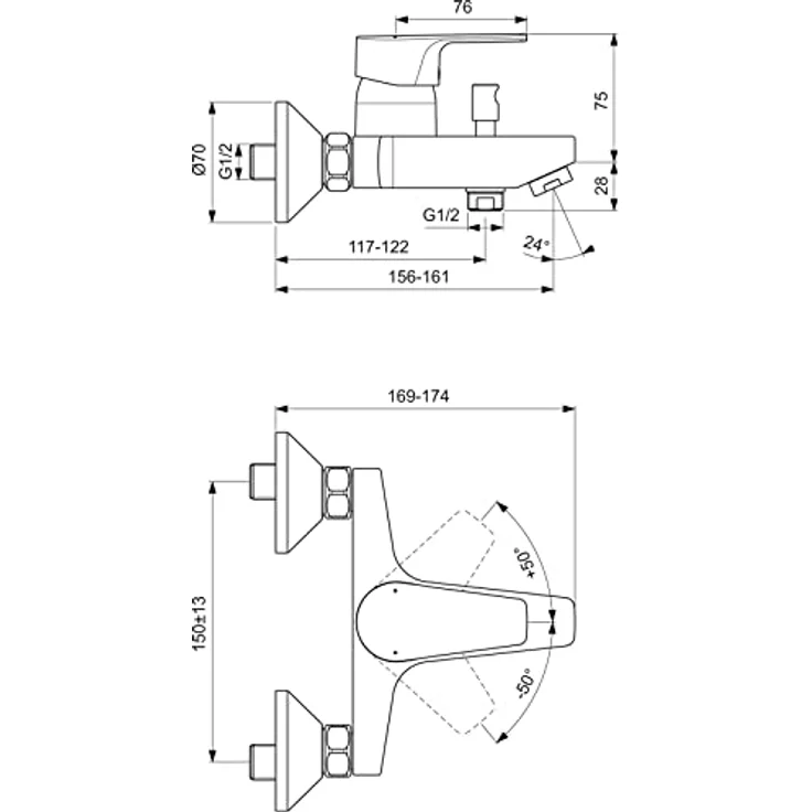 Ideal Standard Cerafine D, Badearmatur Aufputz Chrom mit firmaFlow Kartusche und Heißwassertemperaturbegrenzer – Bild 7