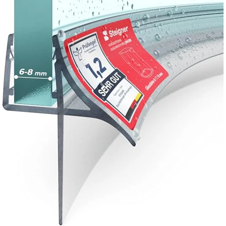 STEIGNER Duschdichtung vorgebogen UK09, 80 cm Transparent für 6-8 mm starke Scheiben, UV- und schimmelresistent – Bild 1