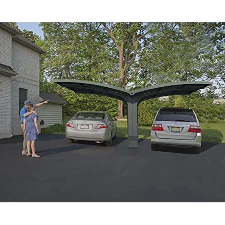 Palram Canopia Arizona Breeze Doppelcarport, grauer Aluminiumrahmen mit transparenten Polycarbonat-Dachplatten, wartungsfrei, 10 Jahre Garantie – Bild 2