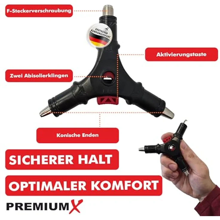 PremiumX Abisolierer CS-400, 4-in-1 Universal Multitool für RG59 und RG6 Koaxialkabel, Entmanteler mit komfortabler Handhabung – Bild 2
