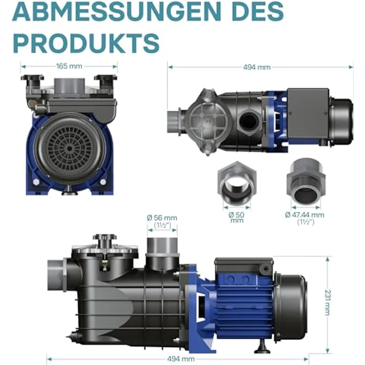 WilTec Pool Pumpe 10800 l-h 180 W Schwimmbadpumpe Filterpumpe Umwälzpumpe Pool – Bild 5