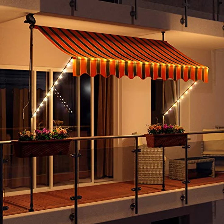 Swing & Harmonie Markise mit LED Beleuchtung - Gelenkarmmarkise - Sonnenschutz - Markisenabdeckung - Klemmmarkise für Balkon und Garten(200x150, orange/schwarz) – Bild 1