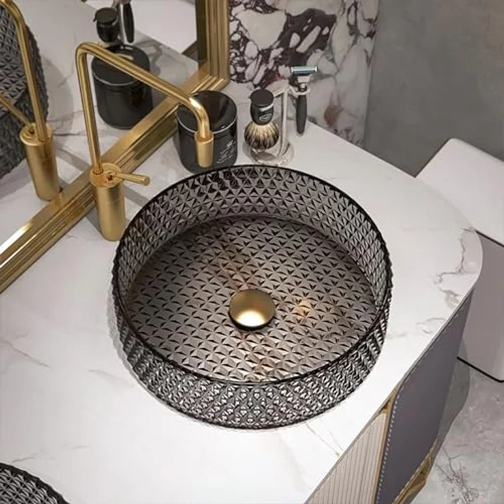 wohnwerk.idee Aufsatzwaschbecken Glaswaschbecken Cristal Ø35,5 Ø39 Schwarz Grau Weiß, modernes Badezimmerdesign – Bild 4
