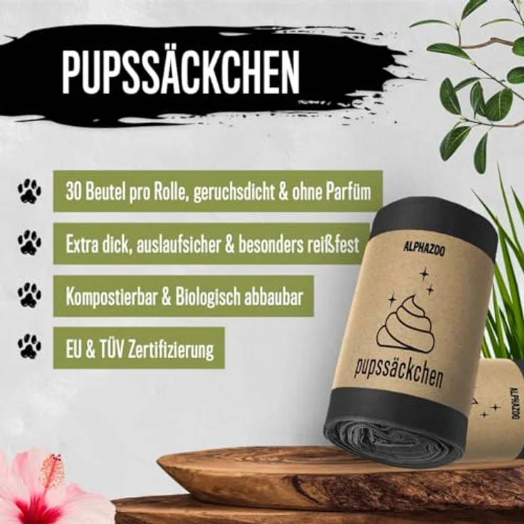 alphazoo Pupssäckchen Hundekotbeutel biologisch abbaubar 600 Stk. - Extra reißfest, auslaufsicher & kompostierbar, Nachhaltige Kotbeutel für Hunde auf Rollen, Hundetüten - Geruchsneutral – Bild 2