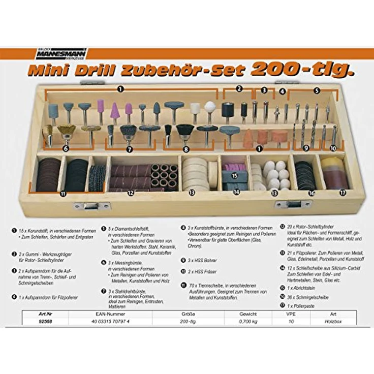Brüder Mannesmann 200-tlg. Zubehörset für Multischleifgerät, M92568 – Bild 3