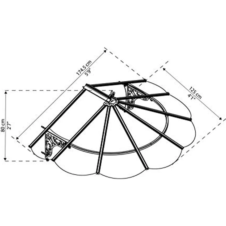Palram Canopia by Vordach für Haustür Iris 1780 Pultvordach 175 x 125 cm Schwarz Sonnenschutz Haustürvordach inkl. Regenrinne – Bild 2