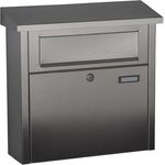 Heibi Briefkasten Big Box Edelstahl geschliffen 47,5x15,7x46 cm DIN C4 quer mit Öffnungs-Stopp, Posthaltebügel - Heibi Briefkasten aus geschliffenem Edelstahl, Öffnungs-Stopp, Wasserschutzblech (silber)