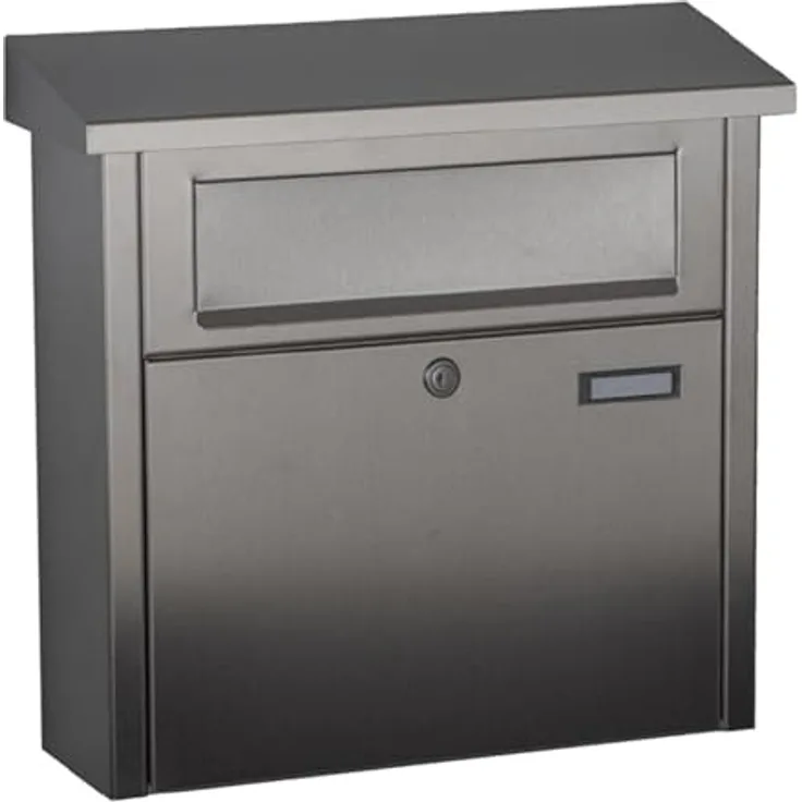 Heibi Briefkasten Big Box Edelstahl geschliffen 47,5x15,7x46 cm DIN C4 quer mit Öffnungs-Stopp, Posthaltebügel - Heibi Briefkasten aus geschliffenem Edelstahl, Öffnungs-Stopp, Wasserschutzblech (silber)