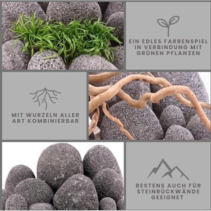 AquaOne Aquarium Steine Zen Pebbles Grau 10 kg Gr.M 7-9 cm pro Stein - Aquascaping Gestein Dekoration Terrarium Nanobecken Landschaft – Bild 3