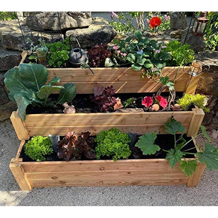 Westmann Holz Hochbeet, Stufenbeet Urban Gardening, natur, 120 x 76 x 64 cm (L x B x H) – Bild 4