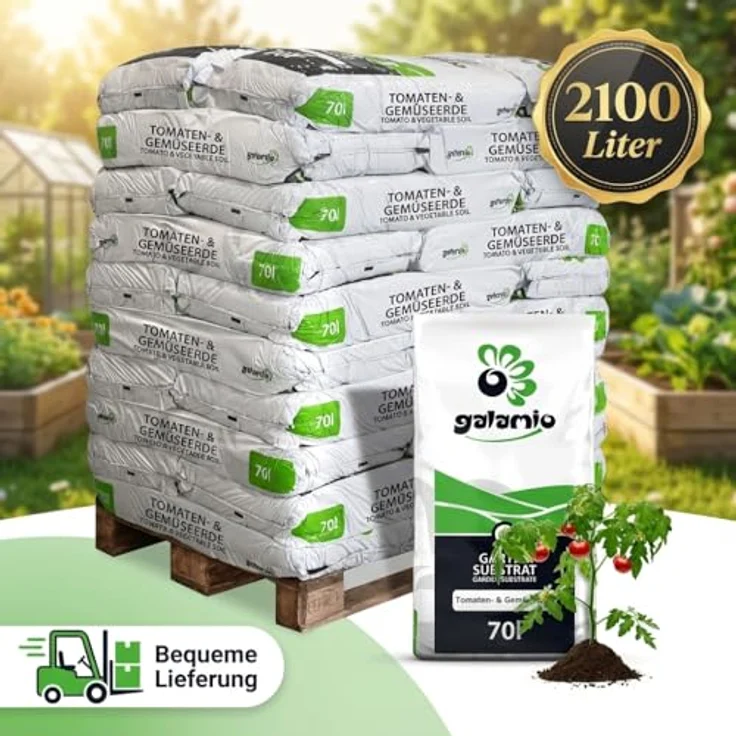 GALAMIO Tomatenerde Gemüseerde Erde Universalerde Blumenerde Pflanzerde Beet Balkon Premium Kultur Substrat 70l x 30 Sack 2.100l / 1 Palette Paligo, Qualitätserde mit Langzeit-Mehrnährstoffdünger, pH-Wert 5,50-6,00, salzgehalt 1,50g/l – Bild 3