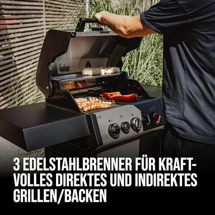 Enders Gasgrill Hyde 3 SIKR Turbo, 3-Brenner aus Edelstahl für kraftvolles Grillen, 800 °C Turbo Zone, Switch Grid, Infrarot-Backburner und Seitenkocher #8040 – Bild 4