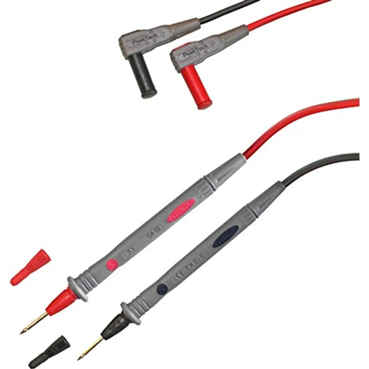 PeakTech 1 Paar flexible Multimeter Messleitungen 120 cm, 4mm Prüfleitungen, 1000 V AC/DC ; 10A ; CAT III / IV, 1 Stück, TKS-8, Rot, Grau