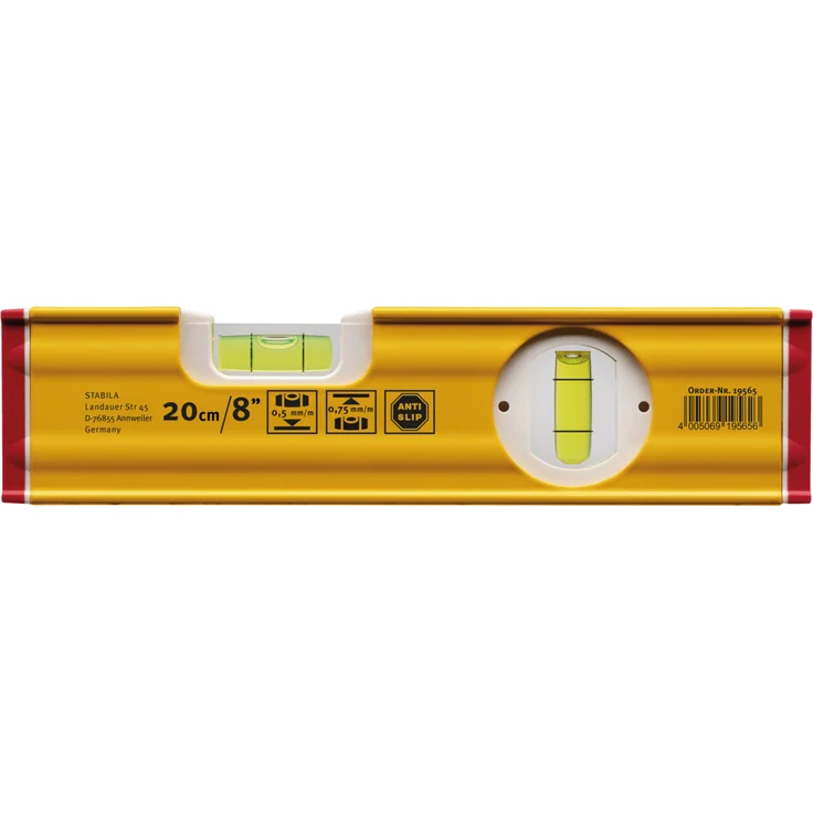 STABILA Wasserwaage Type 80 AS, 20 cm, verstärktes Alu-Profil, 1 Horizontal-Libelle, 1 Vertikal-Libelle, integrierte Rutsch-Stopper, Made in Germany – Bild 4