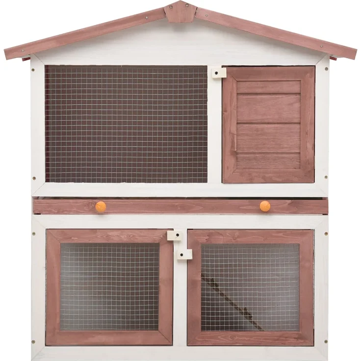 vidaXL Kaninchenstall 3 Türen Braun Holz – Bild 3