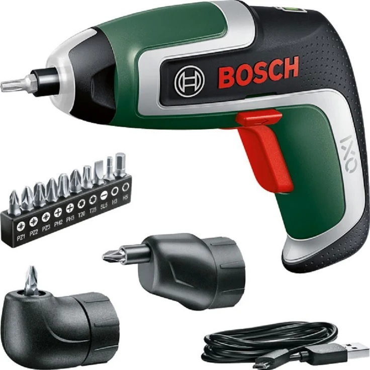 Bosch IXO Kompakt-Akkuschrauber (7. Generation, 3,6 V/2,0 Ah, 5,5 Nm, inkl. Winkelschraubendreher-Adapter, Near-Edge-Schraubendreher-Adapter, microUSB-Kabel, Transportkoffer) – Bild 1