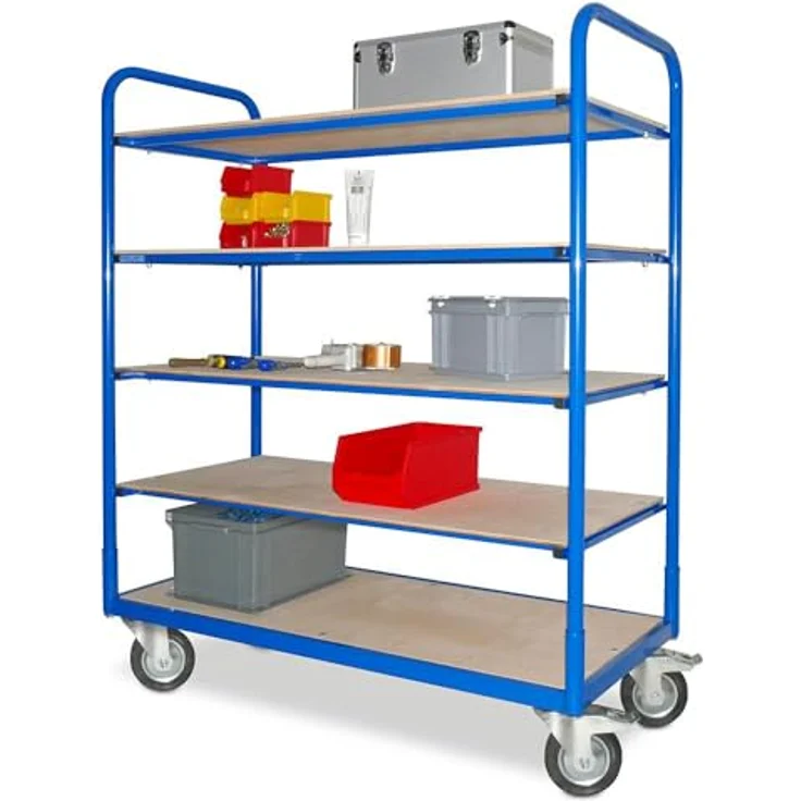BRB-Lagertechnik Etagenwagen mit 5 Ebenen, blau RAL 5010, BxTxH 1310x580x1545 mm, robust und vielseitig für Industrie und Lager – Bild 2