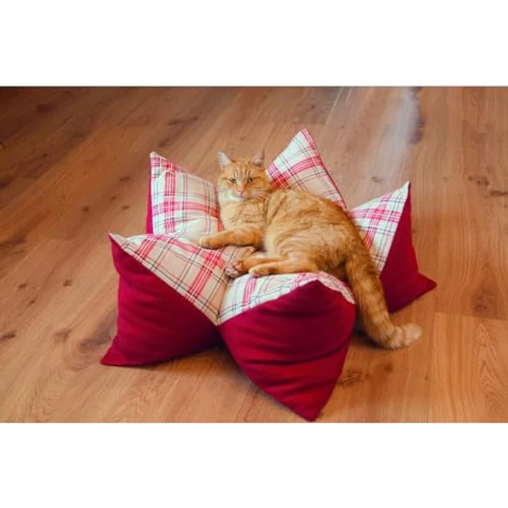 Aumüller Sternenkissen Karo, Beige/Rot - 85 cm - Liegekissen für Hunde und Katzen – Bild 5