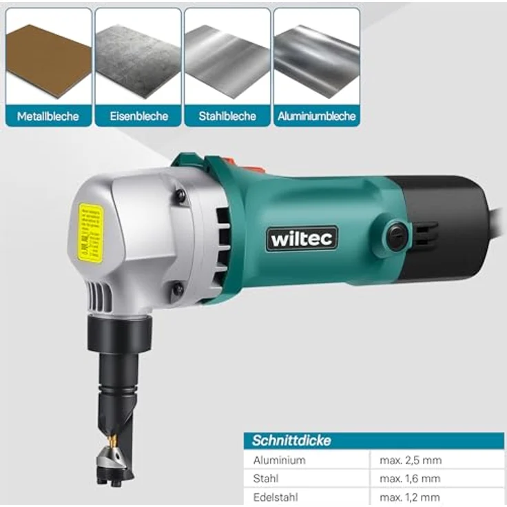 Wiltec Blechknabber 500W mit Schnitttiefe bis 2,5mm und um 360° drehbarer Knabberkopf – Bild 4