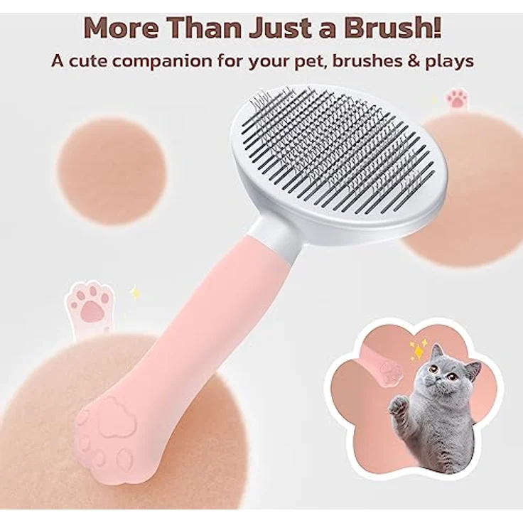Zivacate Katzenbürste Hundebürste [Ergonomischer Griff & Ein-Klick-Reinigung] Groomi Werkzeug für kurz- & langhaarige Hunde/Katzen/Kaninchen, Unterwollbürste(Rosa) – Bild 2