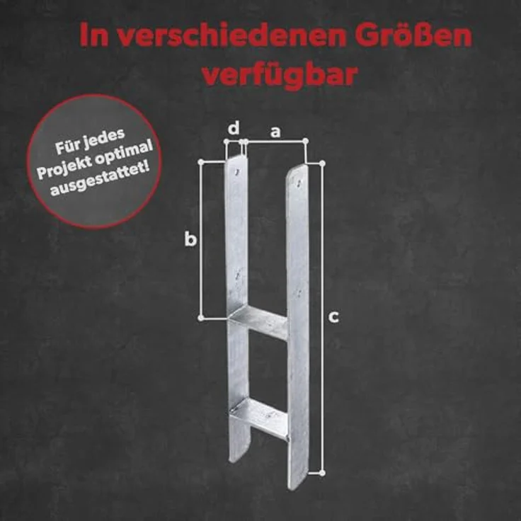 siwitec H-Pfostenträger, 6 x 600 x 101 mm, feuerverzinkt, 6 mm Materialstärke, für Carports und Sichtschutzzäune, zum Einbetonieren – Bild 2