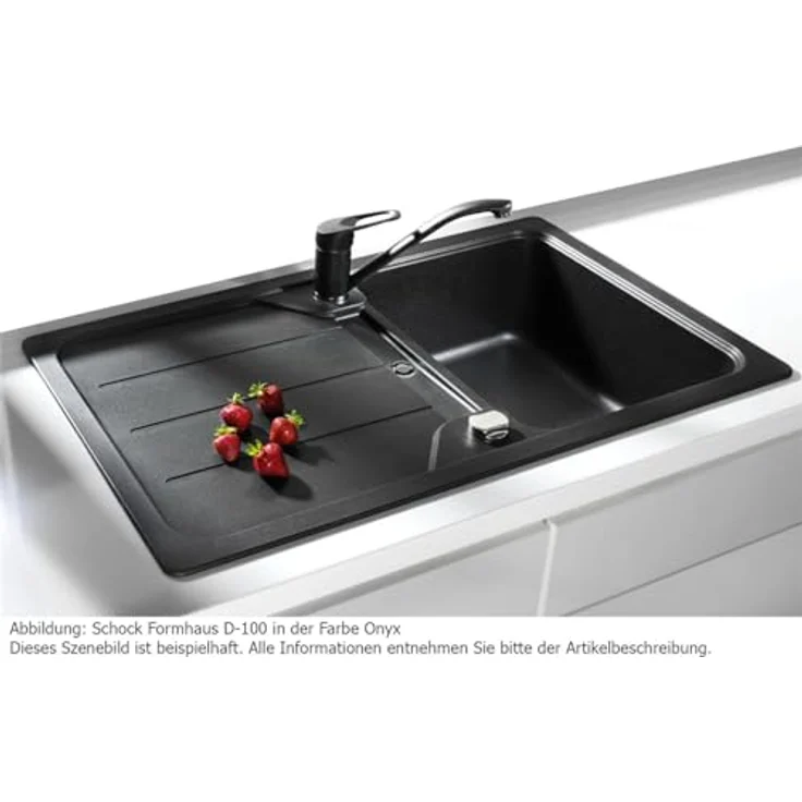 Schock Formhaus D-100 Onyx, Granitspüle in Anthrazit, reversibles Becken, Exzenterbetätigung, Maße 86 x 50 cm – Bild 4