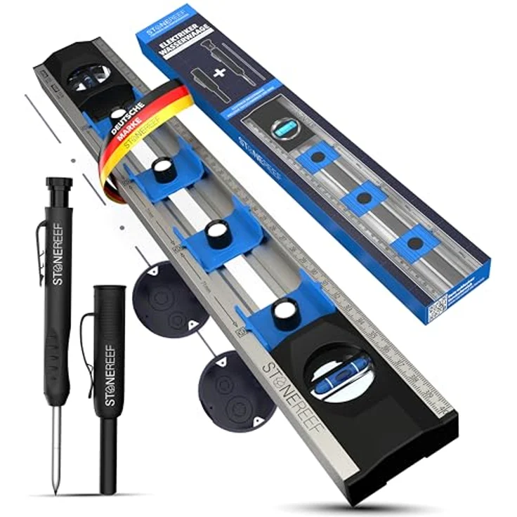 STONE REEF Elektriker Wasserwaage 40 cm, Präzisions-Wasserwaage mit verschiebbaren Bohrlöchern und doppelten Maßskalen, ideal für Steckdoseninstallation und Renovierungsarbeiten – Bild 1