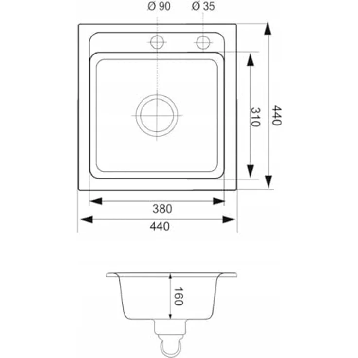 QLS Spülbecken Bella 44 x 44 cm, Granit mit automatischem Siphon, hitzebeständig und pflegeleicht, beige – Bild 5