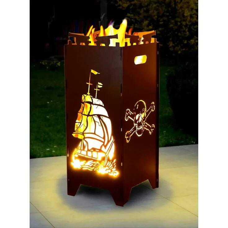 Moritz Feuerkorb Totenkopf Schiff Anker 35x35x85 cm, Steckbar für Garten Camping Outdoor, unbehandelter Stahl, Maritim