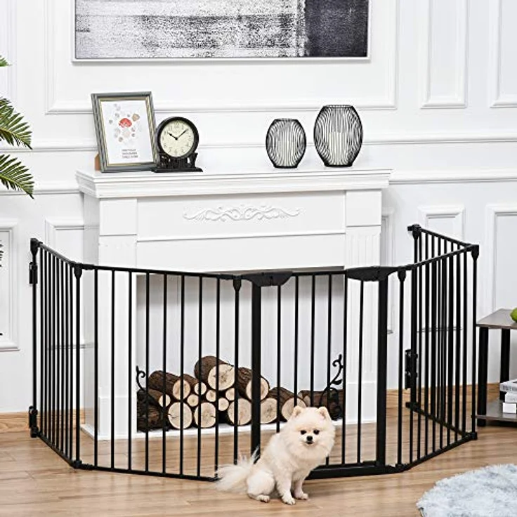 PawHut Welpenauslauf 2 in 1 Klappbares Absperrgitter für kleine und mittelgroße Hunde, 300 x 74,5 cm, Metall, Schwarz – Bild 2