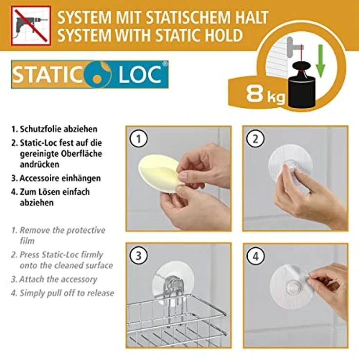 WENKO Brausehalter Osimo, Static-Loc® Handbrausehalter für alle glatten oder leicht strukturierten Untergründe, ohne Bohren befestigt – Bild 6