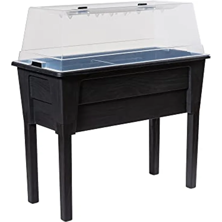 Ondis24 Garten Hochbeet Blumenkübel Victoria für Balkon, Pflanzkasten mit Gewächshaus, Volumen 50 L, Wasserspeicher, Tröpfchenbewässerung, abnehmbare Füße, Outdoor geeignet (Anthrazit)