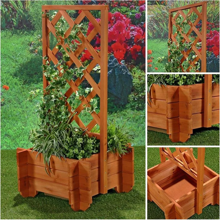 Feel2Home Blumenkasten mit Rankgitter, Panel-Optik, Hellbraun, für Terrasse, Balkon und Garten geeignet