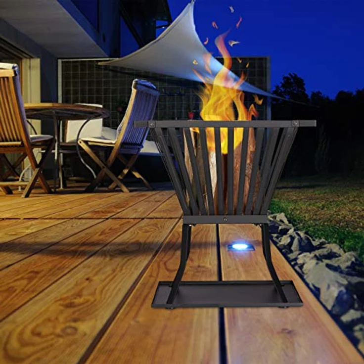 Relaxdays Feuerkorb XL mit Schürhaken, Terrasse u. Garten Feuerschale mit Unterlage, für Holz, HBT 56x56,5x45cm, schwarz – Bild 2