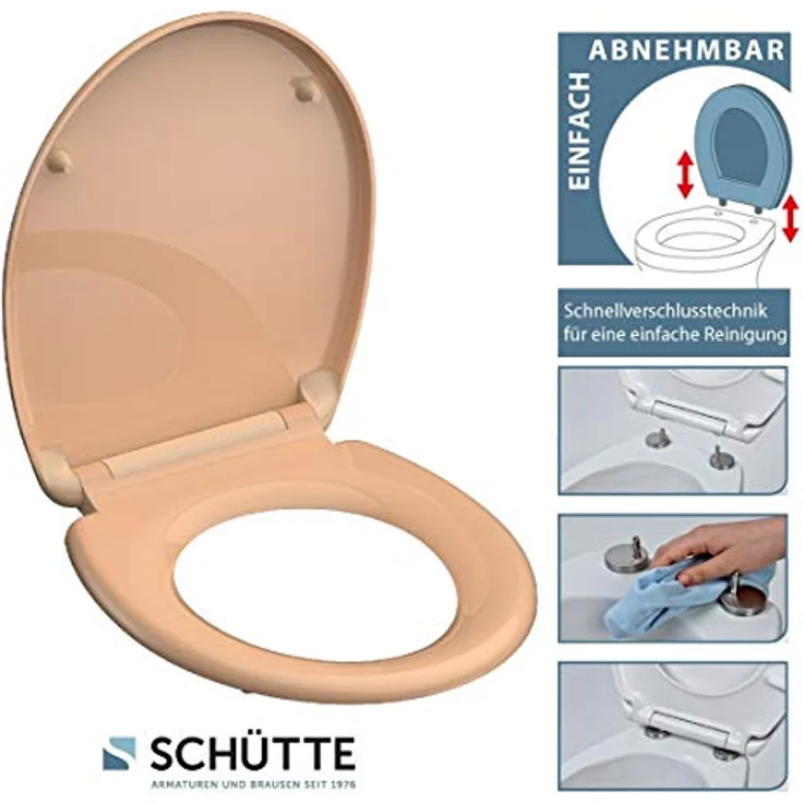Schütte WC-Sitz Beige Duroplast mit Absenkautomatik, Schnellverschluss und verstellbarer Befestigung – Bild 4