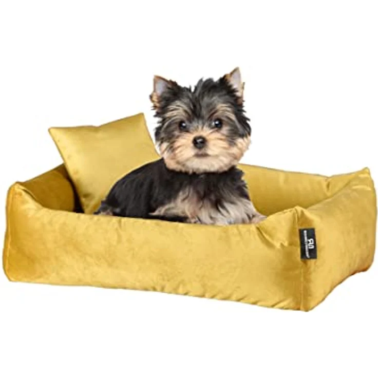 Rohrschneider Hundebett Kuschelsofa Hund Weich + Hundekotbeutelset (S, Senf) – Bild 2