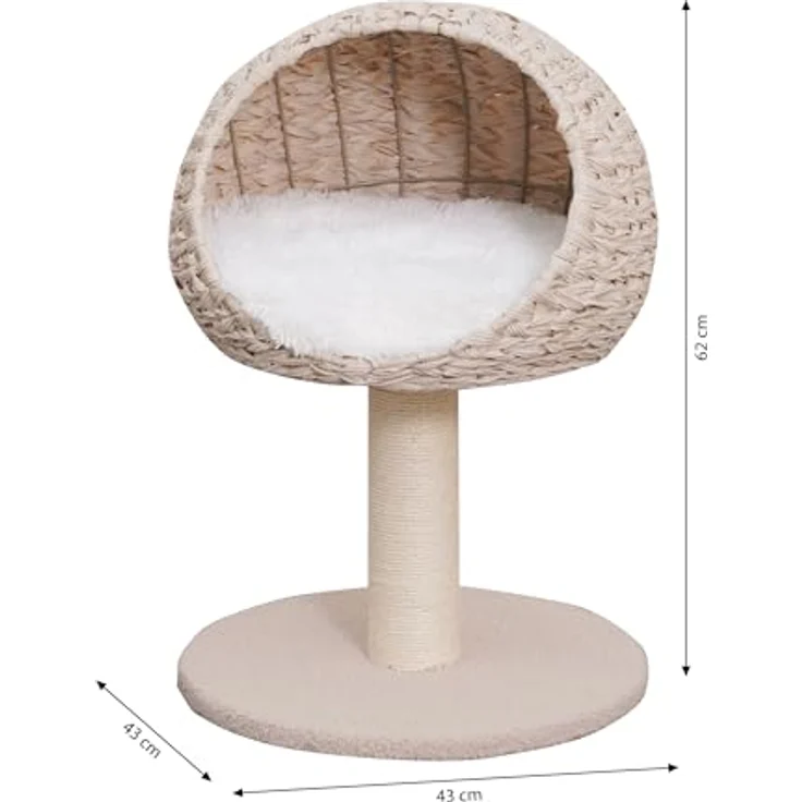Dehner Lieblinge Kratzbaum Boris, Katzenbaum robust, Kletterbaum für Katzen, ca. 43 x 62 x 43 cm, Plüsch/Spanplatte/Sisal/Rattan, beige/weiß – Bild 2