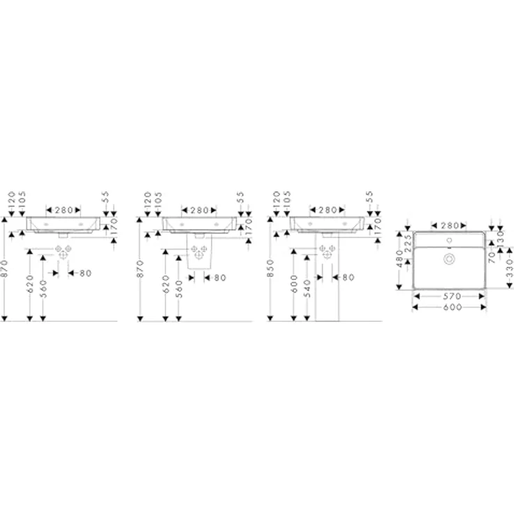 Hansgrohe Xanuia Q Waschtisch 600x480mm, mit Hahnloch und Überlauf, Weiß, Modell 60133450 – Bild 2