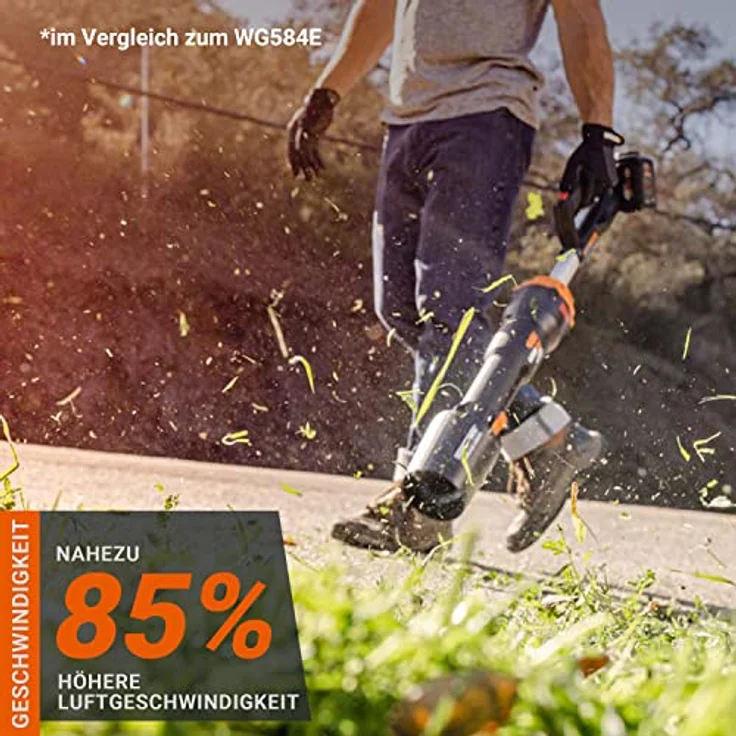 WORX NITRO 40V(2x20V) Akku-Laubbläser WG585E - bürstenloser Motor - 3 Geschwindigkeiten & Turbomodus - 266km/h Luftgeschwindigkeit - leicht und kompakt - inkl. 2x4.0Ah Akkus & 4A Dual-Schnellladegerät – Bild 3
