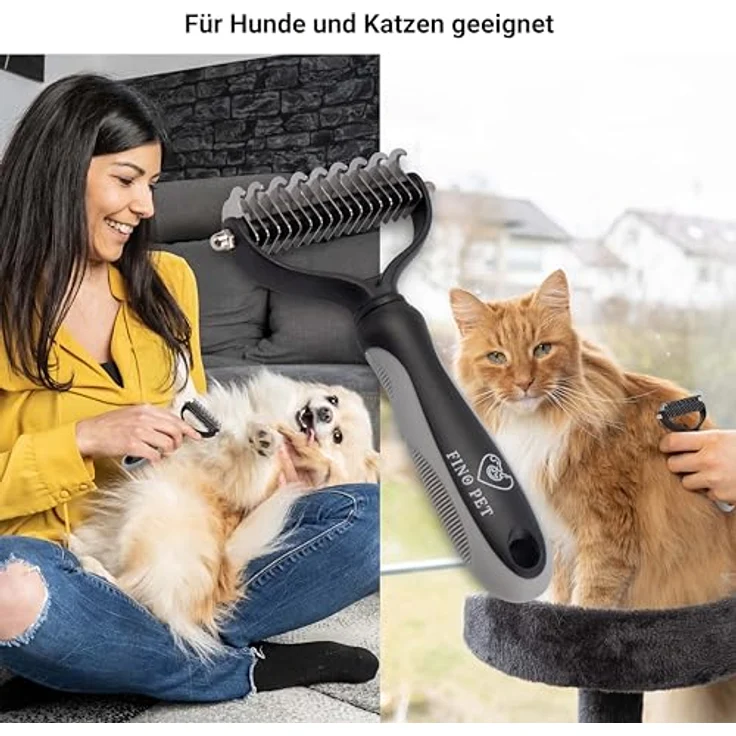 FinoPet Unterfellbürste Hunde und Katzen, Großer 17+9 Bürstenkopf, Effektive Hundebürste für Unterwolle und Langhaar, Entfilzungskamm für Hunde und Katzen, Fellbürste für Hunde mit Langer Unterwolle – Bild 4
