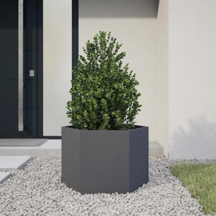 vidaXL Pflanzkübel Anthrazit Sechseckig 69x60x45 Stahl, Witterungsbeständig und mit viel Platz – Bild 2