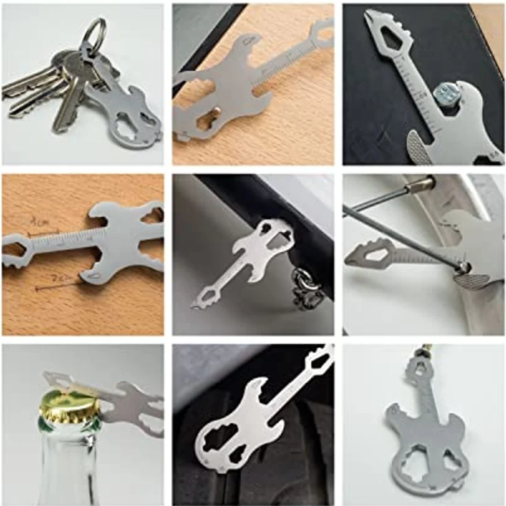 ROMINOX Key Tool Guitar, Multitool mit 19 Funktionen, Edelstahl Schlüsselanhänger für Gitarre, originelles Geschenk für Adventskalender – Bild 3