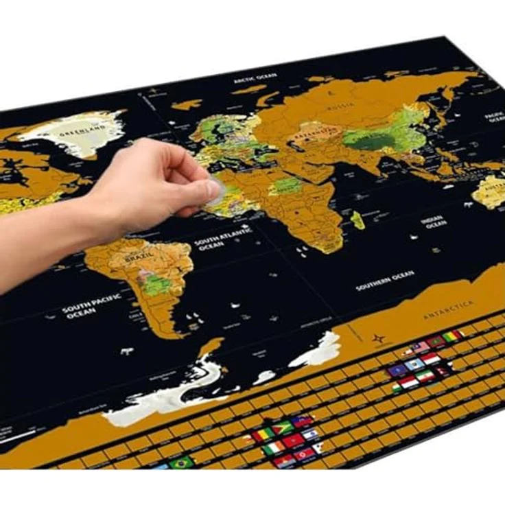 MT MALATEC Scratch Off World Map, Rubbelkarte für Kinder und Reisende, goldschwarz, 82 x 59 cm, inklusive Geschenktube – Bild 5